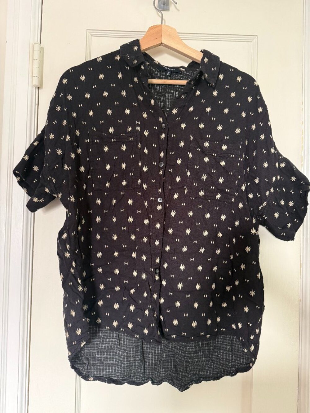 Madewell Black Ikat Grid Button Front Top Medium